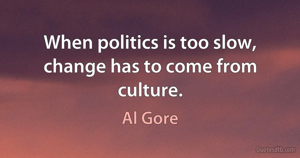 When politics is too slow, change has to come from culture. (Al Gore)