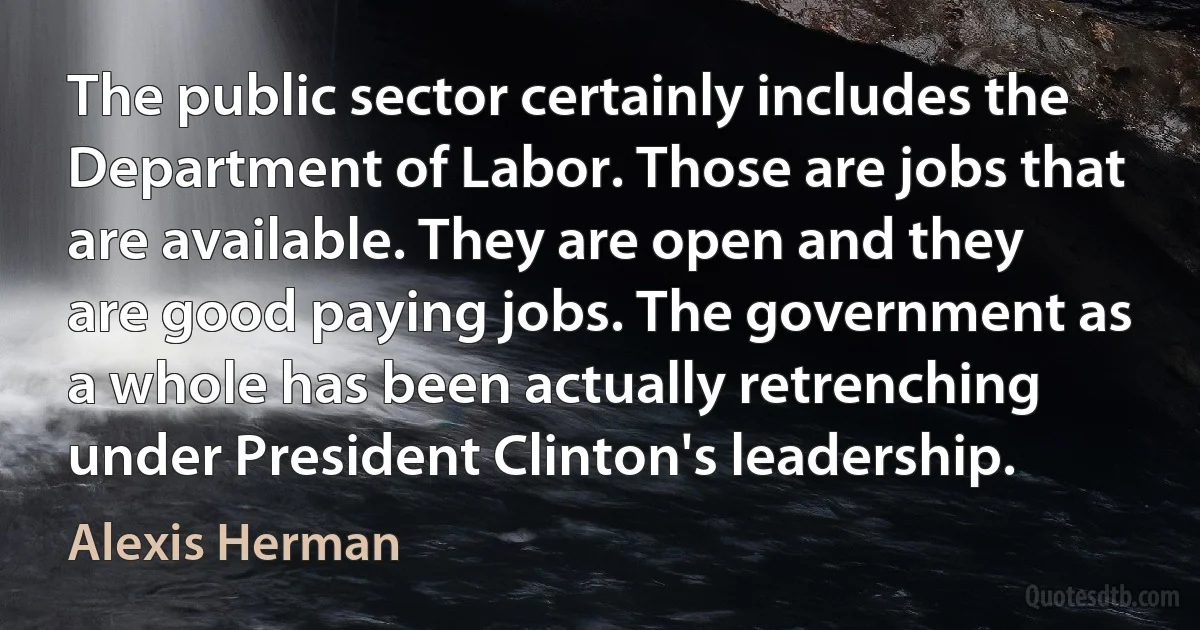 The public sector certainly includes the Department of Labor. Those are jobs that are available. They are open and they are good paying jobs. The government as a whole has been actually retrenching under President Clinton's leadership. (Alexis Herman)