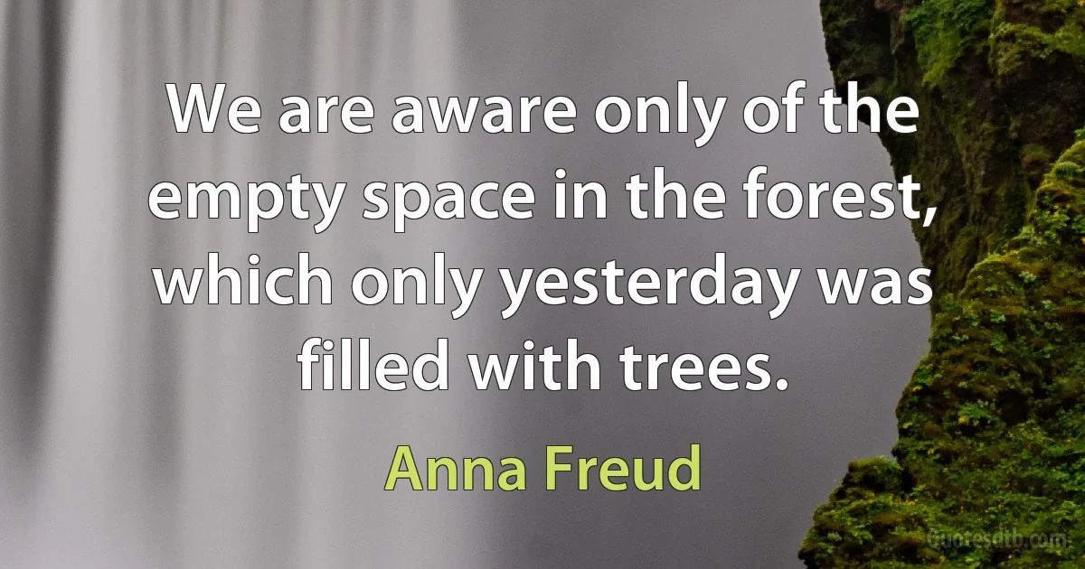 We are aware only of the empty space in the forest, which only yesterday was filled with trees. (Anna Freud)