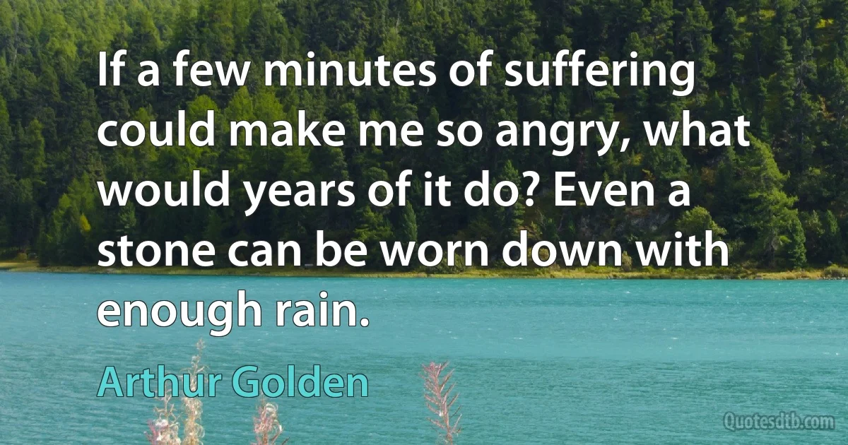 If a few minutes of suffering could make me so angry, what would years of it do? Even a stone can be worn down with enough rain. (Arthur Golden)