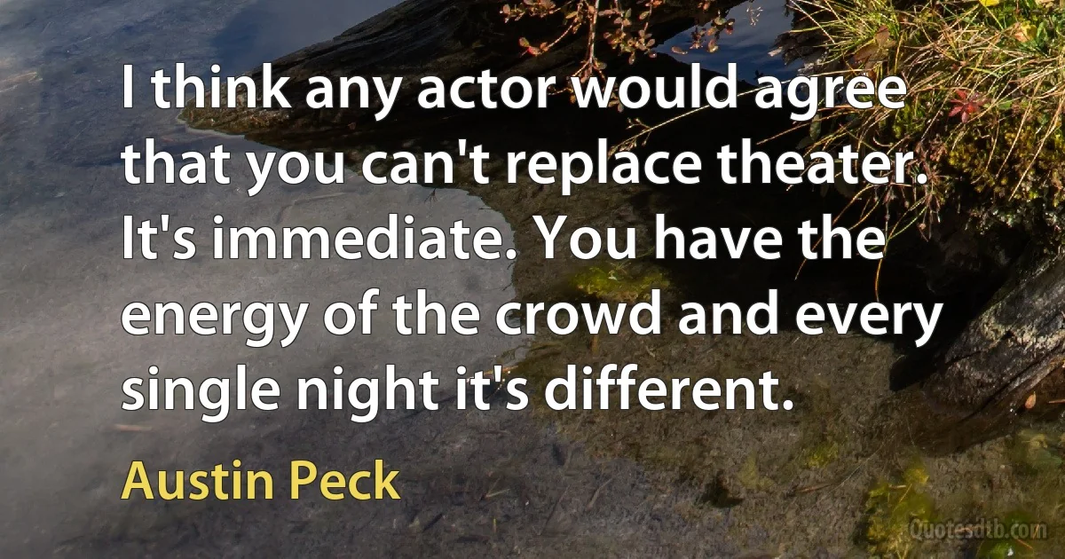 I think any actor would agree that you can't replace theater. It's immediate. You have the energy of the crowd and every single night it's different. (Austin Peck)