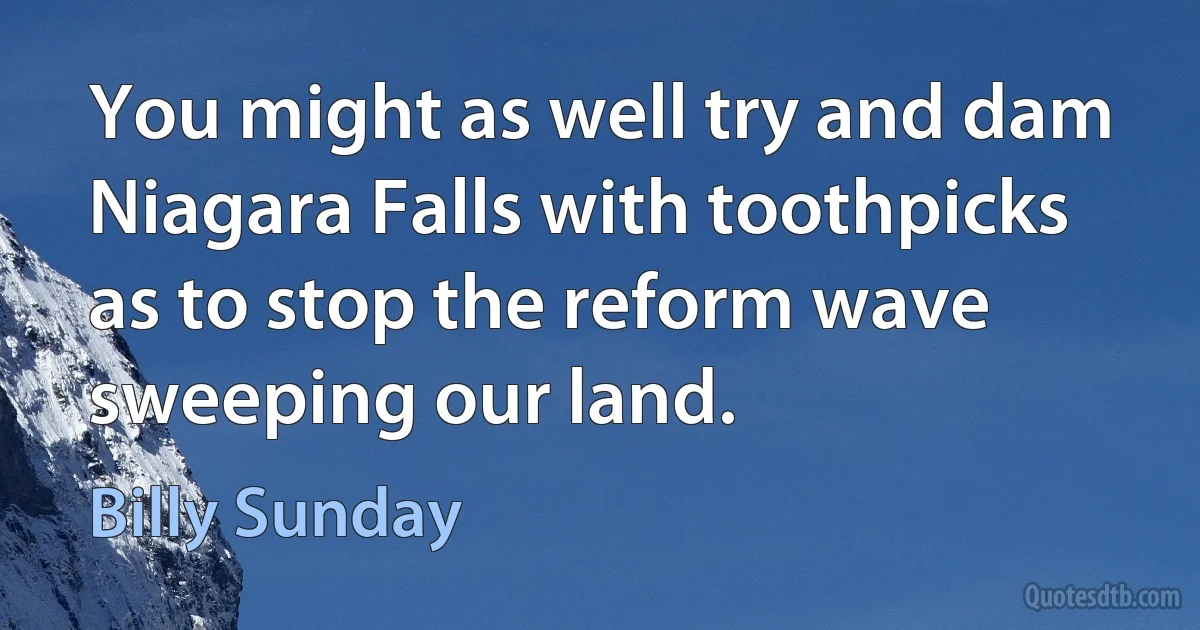 You might as well try and dam Niagara Falls with toothpicks as to stop the reform wave sweeping our land. (Billy Sunday)