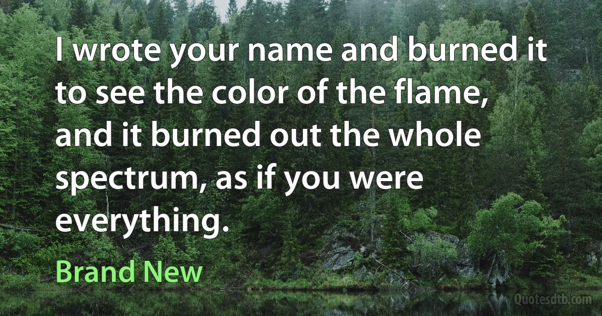 I wrote your name and burned it to see the color of the flame,
and it burned out the whole spectrum, as if you were everything. (Brand New)