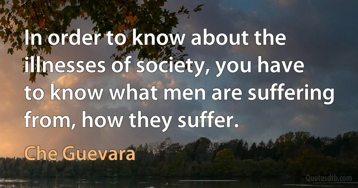 In order to know about the illnesses of society, you have to know what men are suffering from, how they suffer. (Che Guevara)