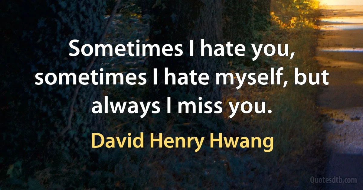 Sometimes I hate you, sometimes I hate myself, but always I miss you. (David Henry Hwang)