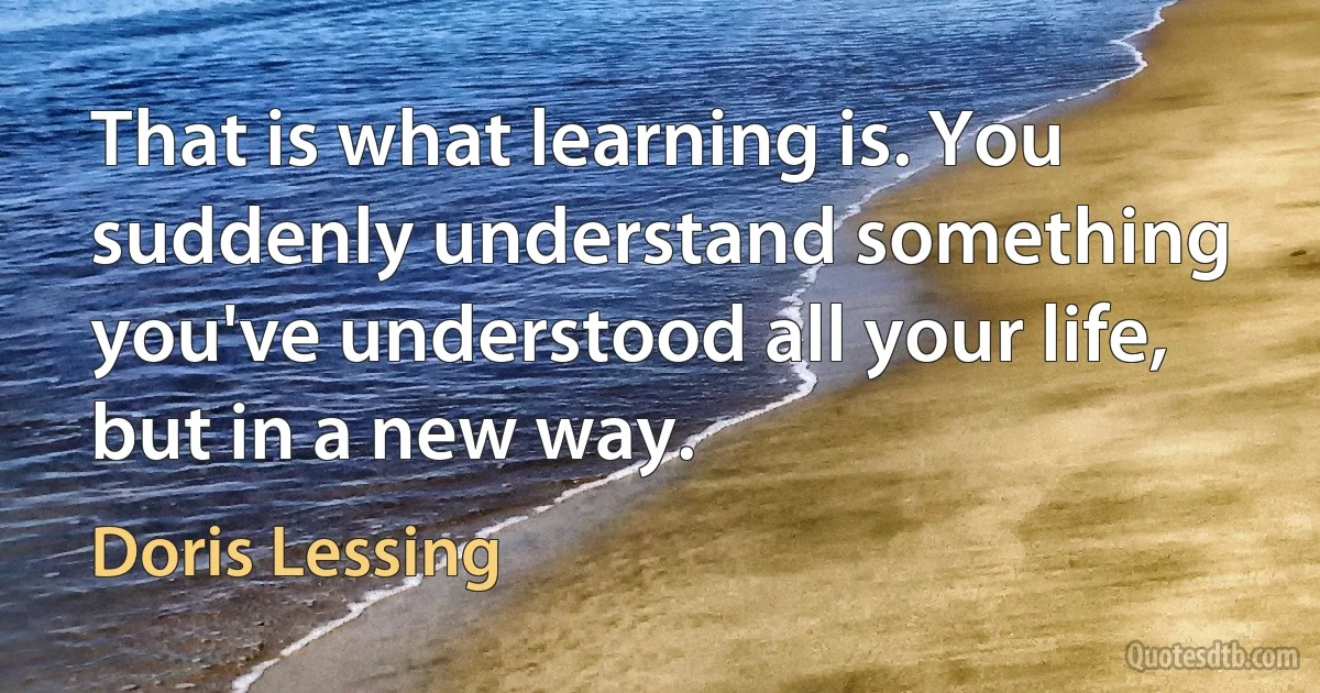 That is what learning is. You suddenly understand something you've understood all your life, but in a new way. (Doris Lessing)