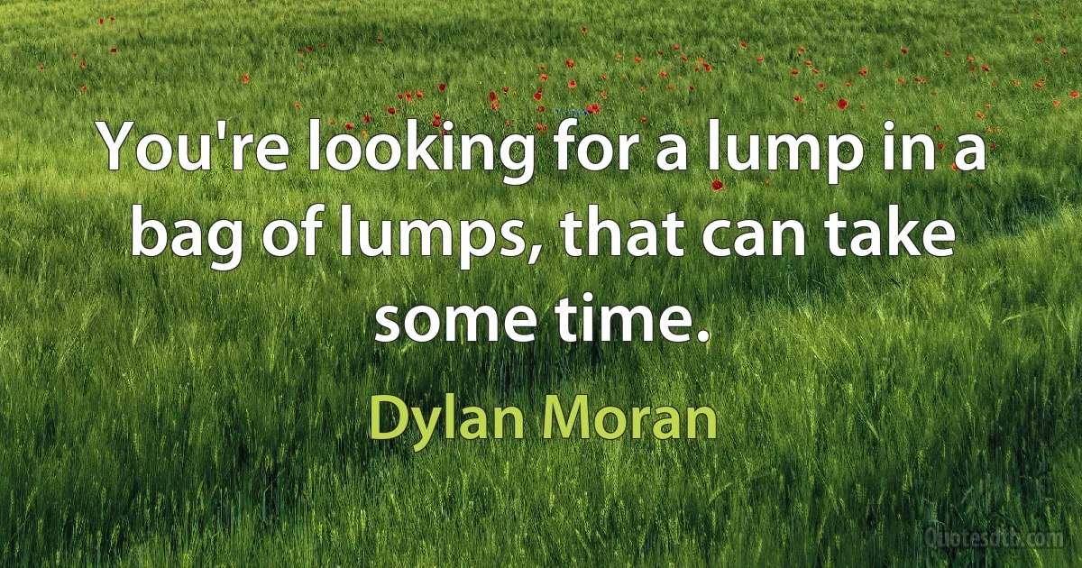 You're looking for a lump in a bag of lumps, that can take some time. (Dylan Moran)