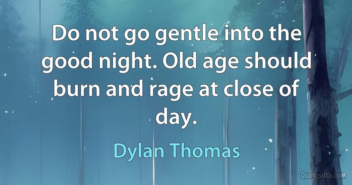 Do not go gentle into the good night. Old age should burn and rage at close of day. (Dylan Thomas)