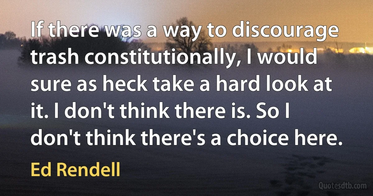 If there was a way to discourage trash constitutionally, I would sure as heck take a hard look at it. I don't think there is. So I don't think there's a choice here. (Ed Rendell)