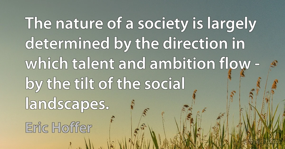 The nature of a society is largely determined by the direction in which talent and ambition flow - by the tilt of the social landscapes. (Eric Hoffer)