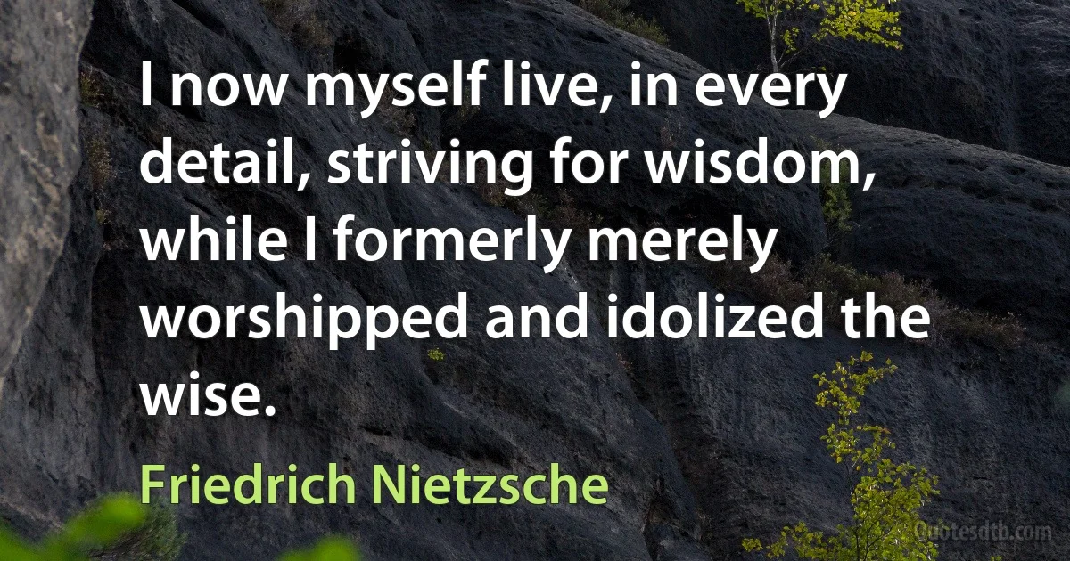 I now myself live, in every detail, striving for wisdom, while I formerly merely worshipped and idolized the wise. (Friedrich Nietzsche)