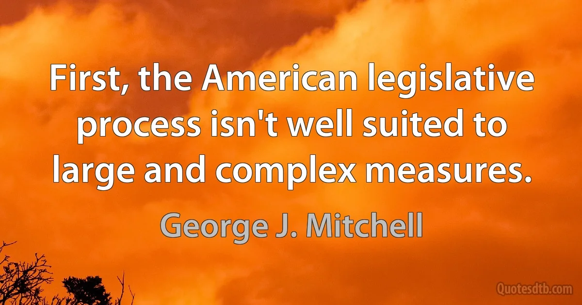 First, the American legislative process isn't well suited to large and complex measures. (George J. Mitchell)