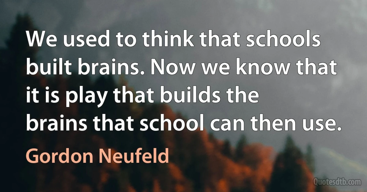 We used to think that schools built brains. Now we know that it is play that builds the brains that school can then use. (Gordon Neufeld)