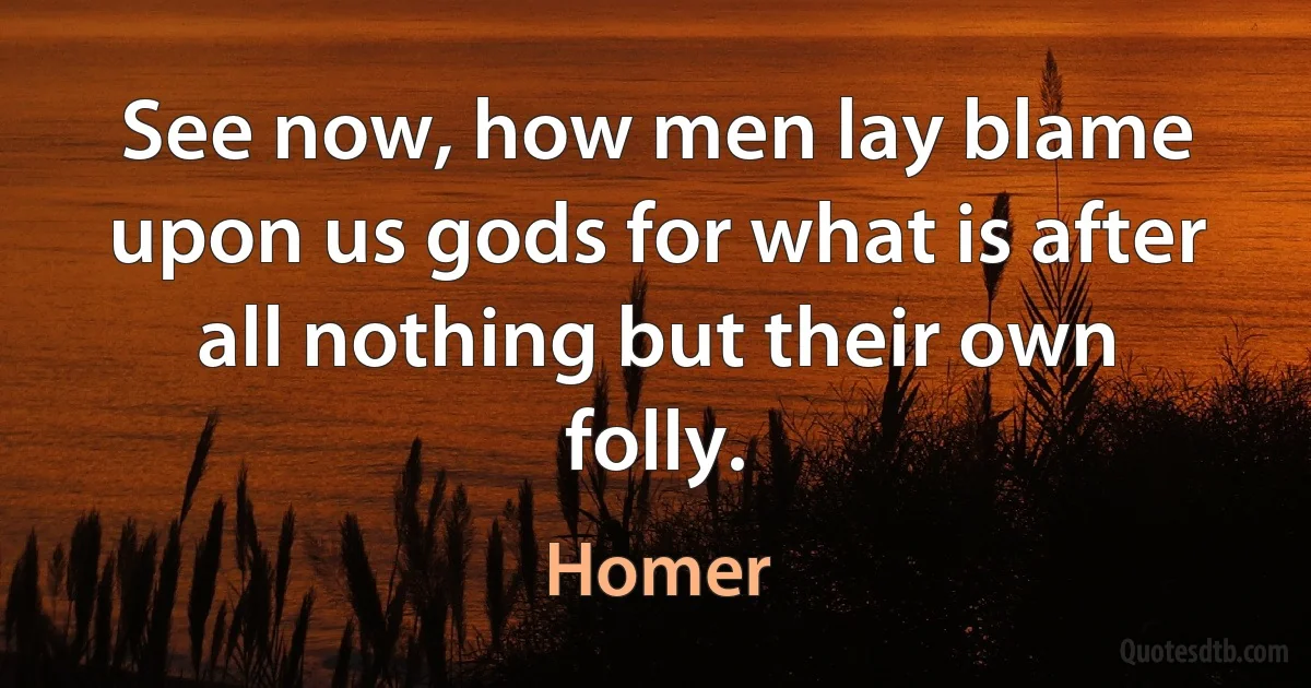 See now, how men lay blame upon us gods for what is after all nothing but their own folly. (Homer)