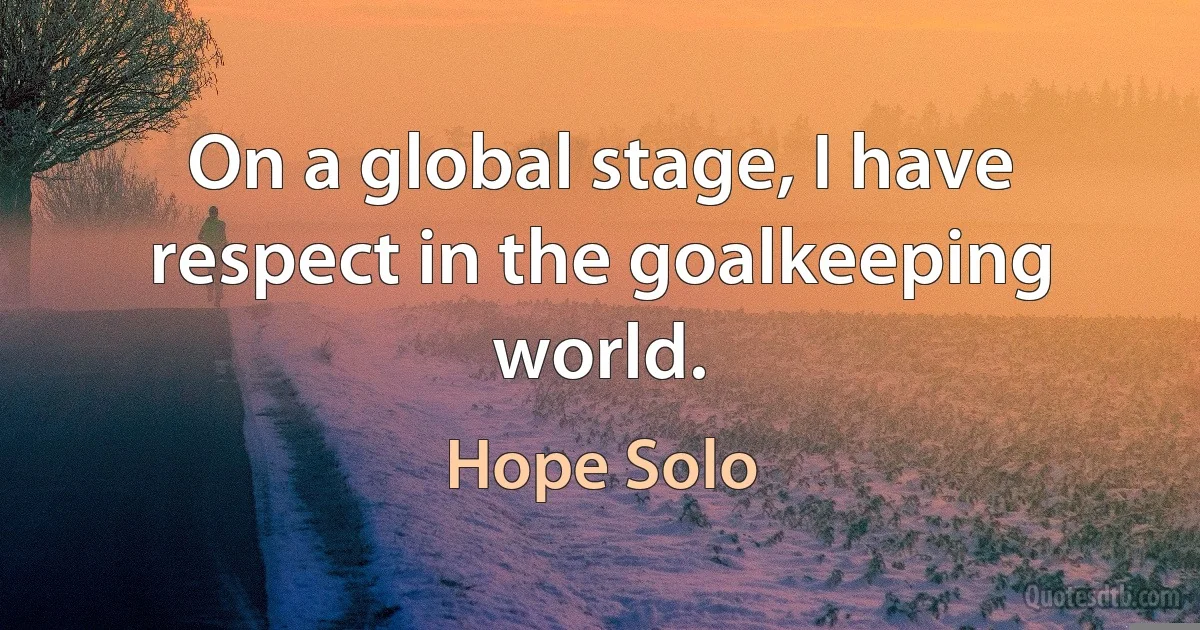 On a global stage, I have respect in the goalkeeping world. (Hope Solo)