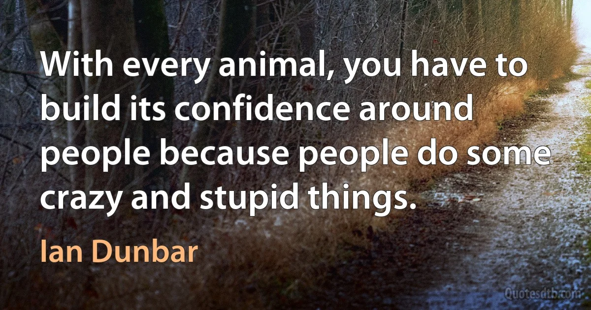 With every animal, you have to build its confidence around people because people do some crazy and stupid things. (Ian Dunbar)