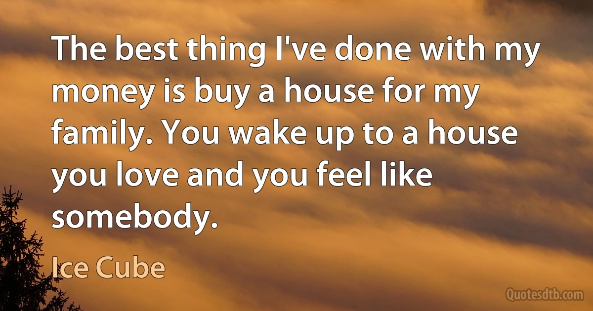 The best thing I've done with my money is buy a house for my family. You wake up to a house you love and you feel like somebody. (Ice Cube)