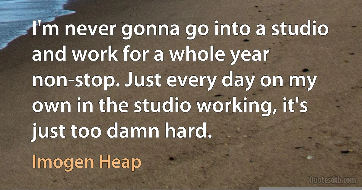 I'm never gonna go into a studio and work for a whole year non-stop. Just every day on my own in the studio working, it's just too damn hard. (Imogen Heap)