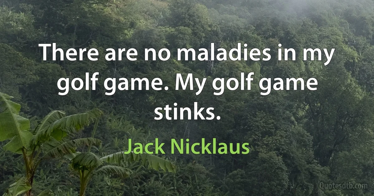 There are no maladies in my golf game. My golf game stinks. (Jack Nicklaus)