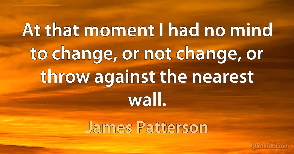 At that moment I had no mind to change, or not change, or throw against the nearest wall. (James Patterson)