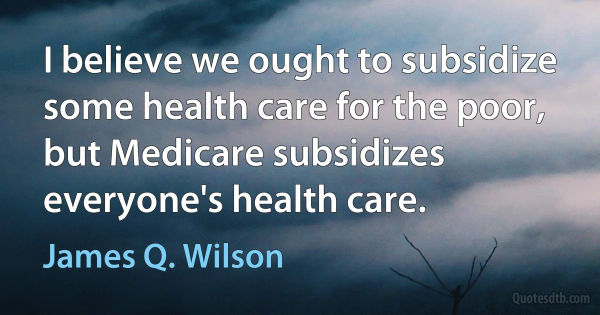 I believe we ought to subsidize some health care for the poor, but Medicare subsidizes everyone's health care. (James Q. Wilson)