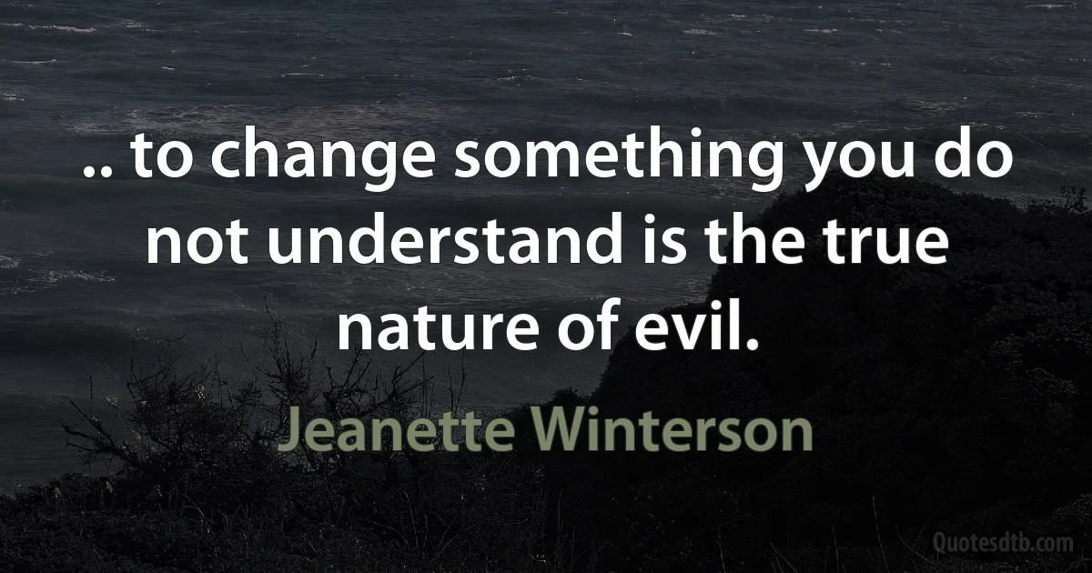 .. to change something you do not understand is the true nature of evil. (Jeanette Winterson)