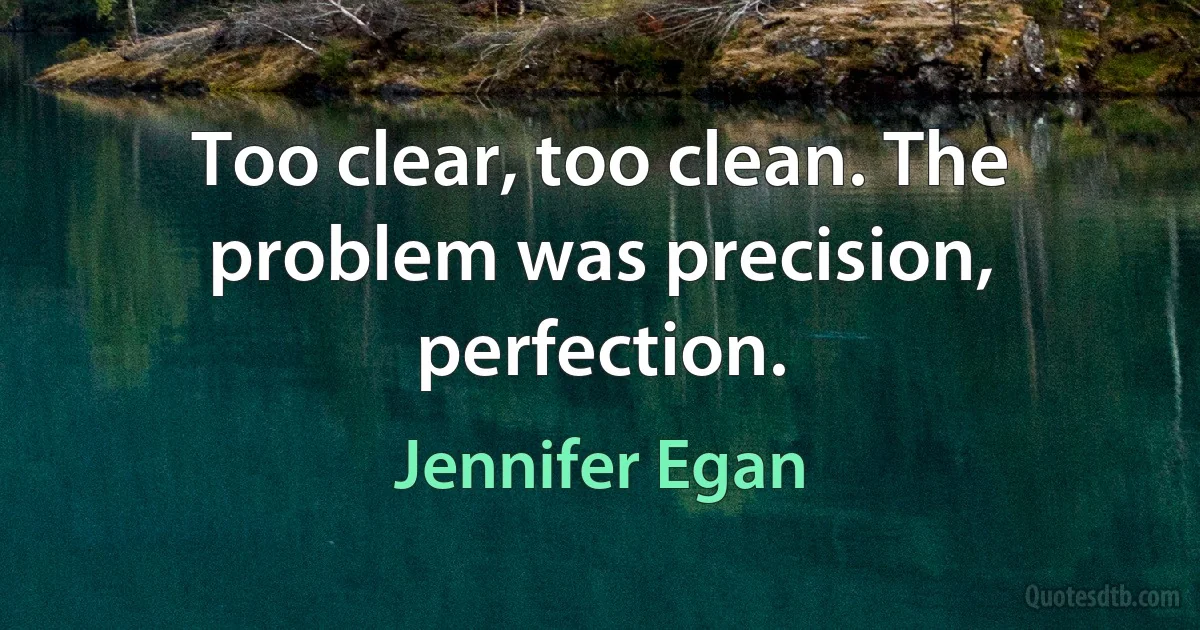 Too clear, too clean. The problem was precision, perfection. (Jennifer Egan)