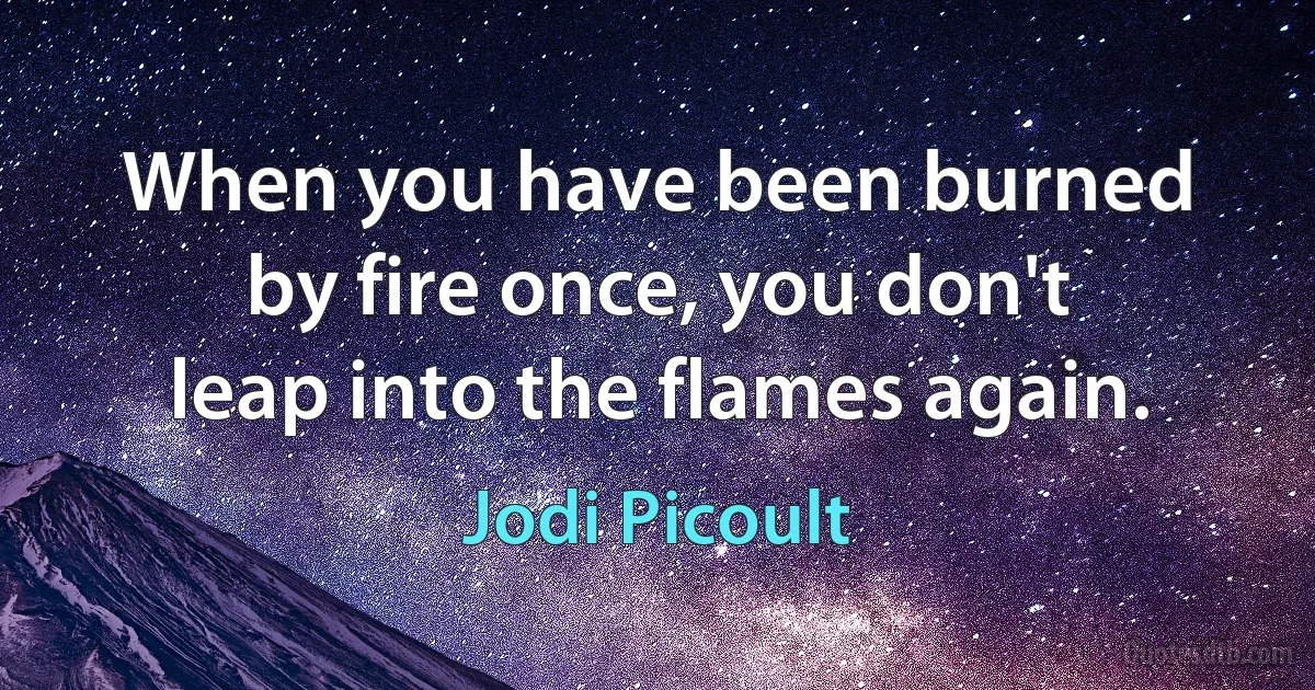 When you have been burned by fire once, you don't leap into the flames again. (Jodi Picoult)