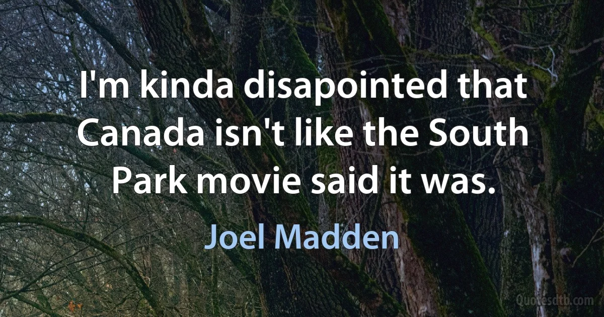 I'm kinda disapointed that Canada isn't like the South Park movie said it was. (Joel Madden)