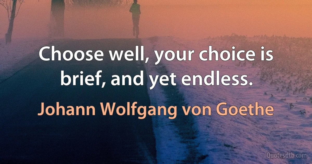 Choose well, your choice is brief, and yet endless. (Johann Wolfgang von Goethe)