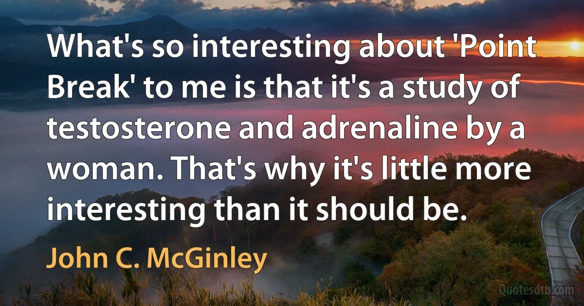 What's so interesting about 'Point Break' to me is that it's a study of testosterone and adrenaline by a woman. That's why it's little more interesting than it should be. (John C. McGinley)