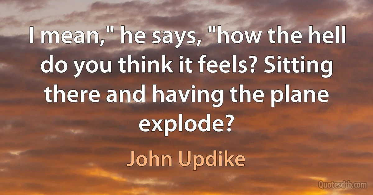 I mean," he says, "how the hell do you think it feels? Sitting there and having the plane explode? (John Updike)