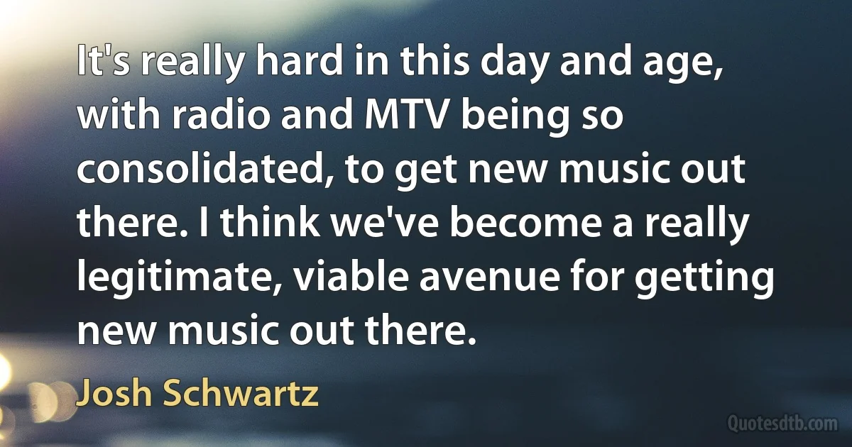 It's really hard in this day and age, with radio and MTV being so consolidated, to get new music out there. I think we've become a really legitimate, viable avenue for getting new music out there. (Josh Schwartz)