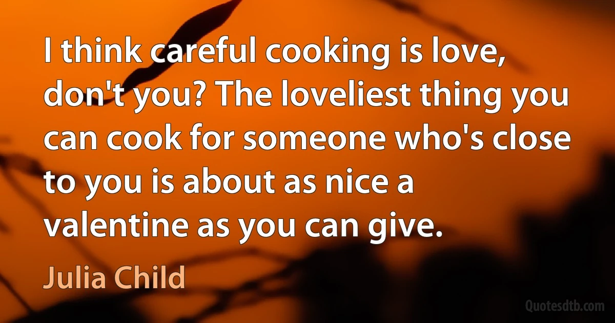 I think careful cooking is love, don't you? The loveliest thing you can cook for someone who's close to you is about as nice a valentine as you can give. (Julia Child)