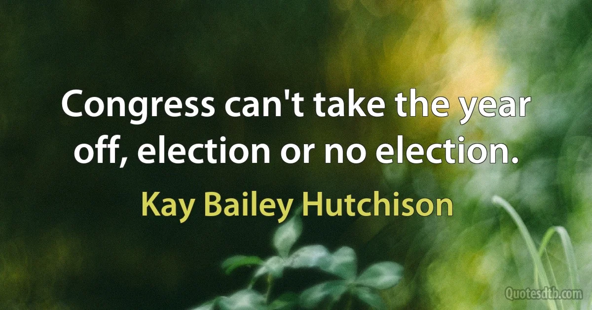 Congress can't take the year off, election or no election. (Kay Bailey Hutchison)