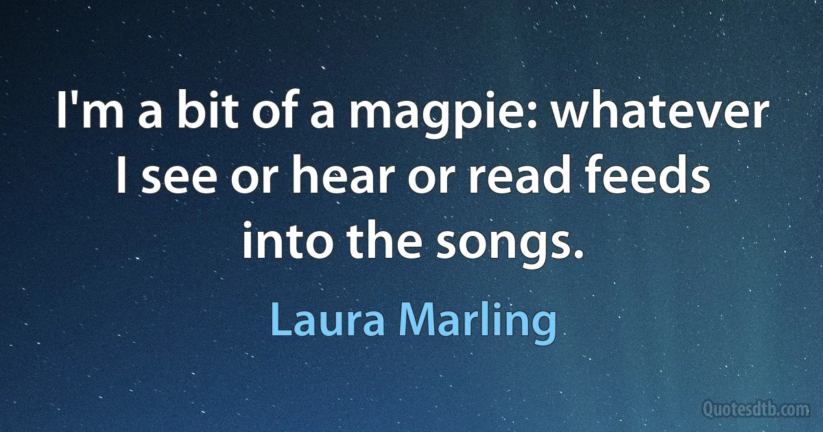 I'm a bit of a magpie: whatever I see or hear or read feeds into the songs. (Laura Marling)