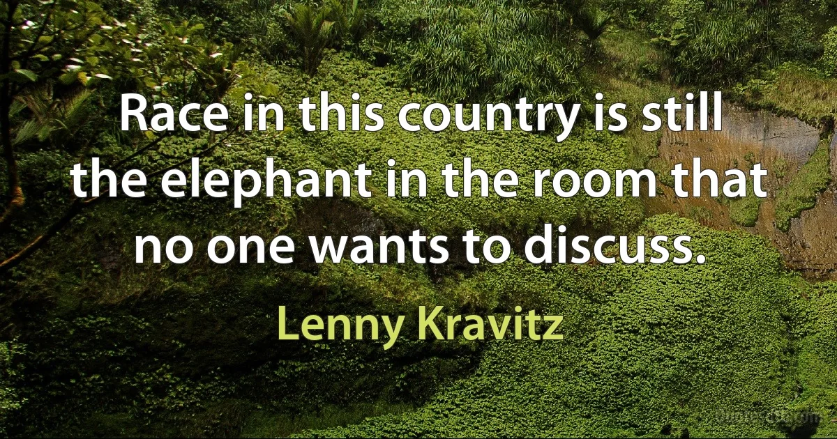 Race in this country is still the elephant in the room that no one wants to discuss. (Lenny Kravitz)