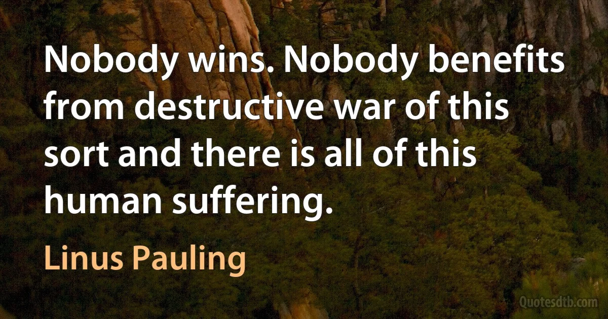 Nobody wins. Nobody benefits from destructive war of this sort and there is all of this human suffering. (Linus Pauling)