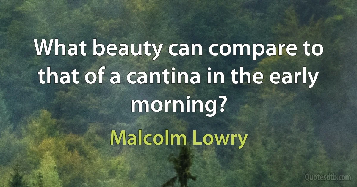 What beauty can compare to that of a cantina in the early morning? (Malcolm Lowry)