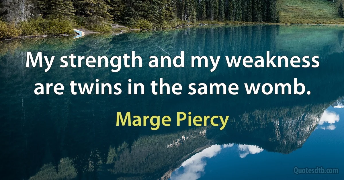 My strength and my weakness are twins in the same womb. (Marge Piercy)