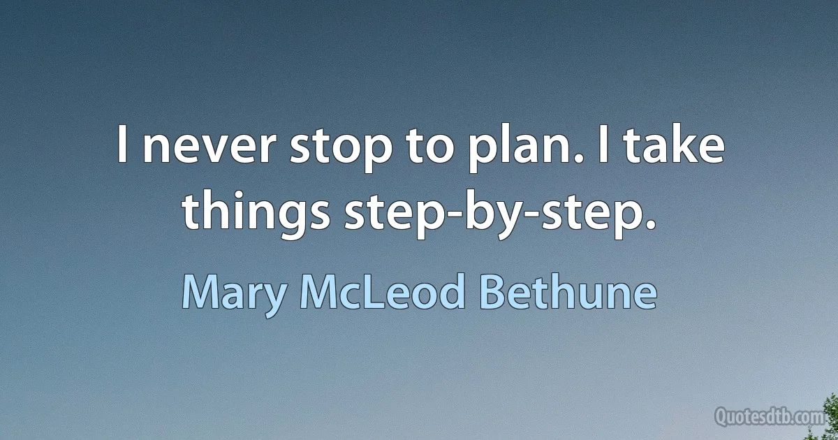 I never stop to plan. I take things step-by-step. (Mary McLeod Bethune)