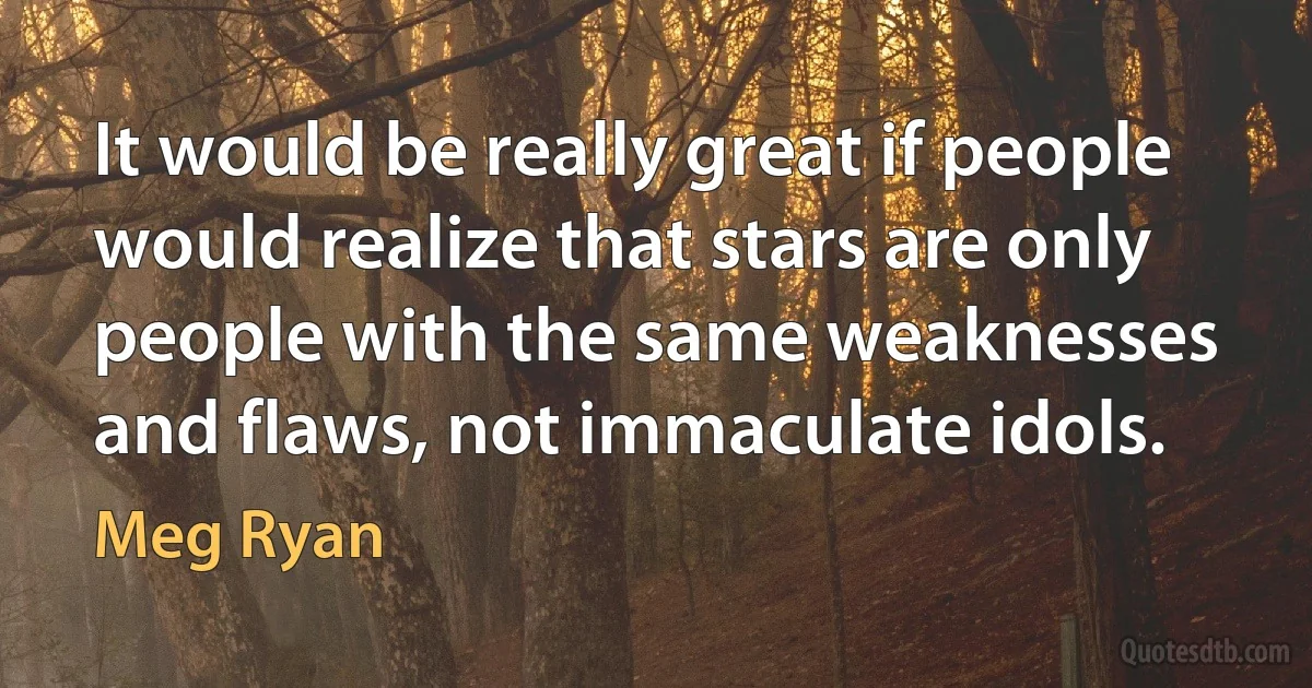 It would be really great if people would realize that stars are only people with the same weaknesses and flaws, not immaculate idols. (Meg Ryan)