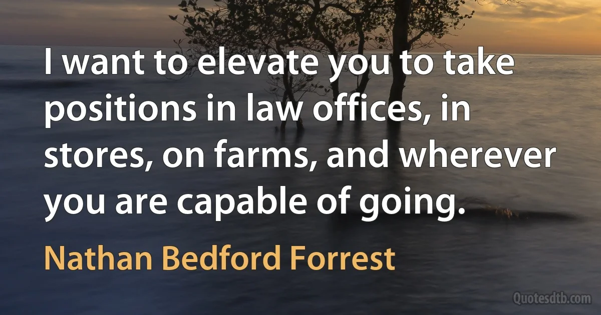 I want to elevate you to take positions in law offices, in stores, on farms, and wherever you are capable of going. (Nathan Bedford Forrest)