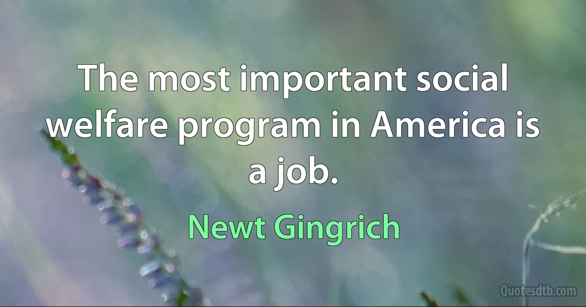 The most important social welfare program in America is a job. (Newt Gingrich)