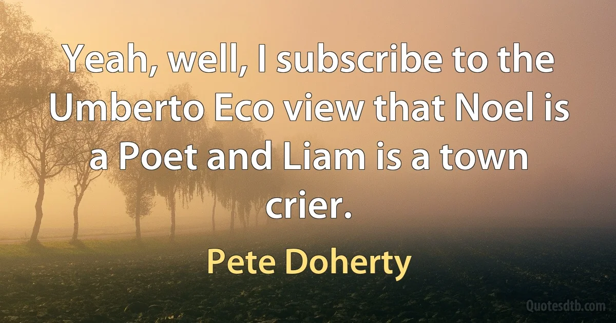 Yeah, well, I subscribe to the Umberto Eco view that Noel is a Poet and Liam is a town crier. (Pete Doherty)