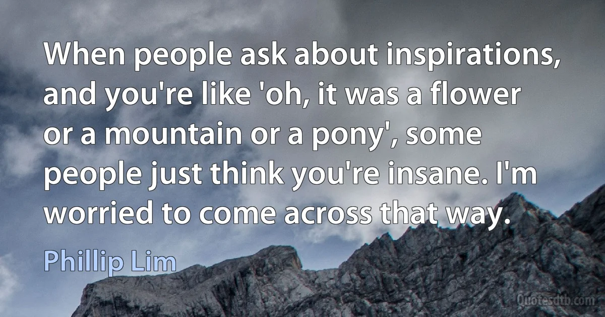 When people ask about inspirations, and you're like 'oh, it was a flower or a mountain or a pony', some people just think you're insane. I'm worried to come across that way. (Phillip Lim)