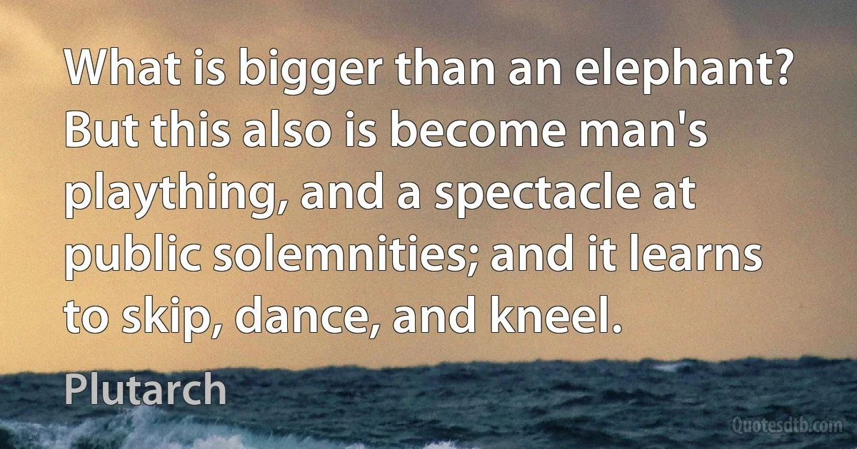 What is bigger than an elephant? But this also is become man's plaything, and a spectacle at public solemnities; and it learns to skip, dance, and kneel. (Plutarch)