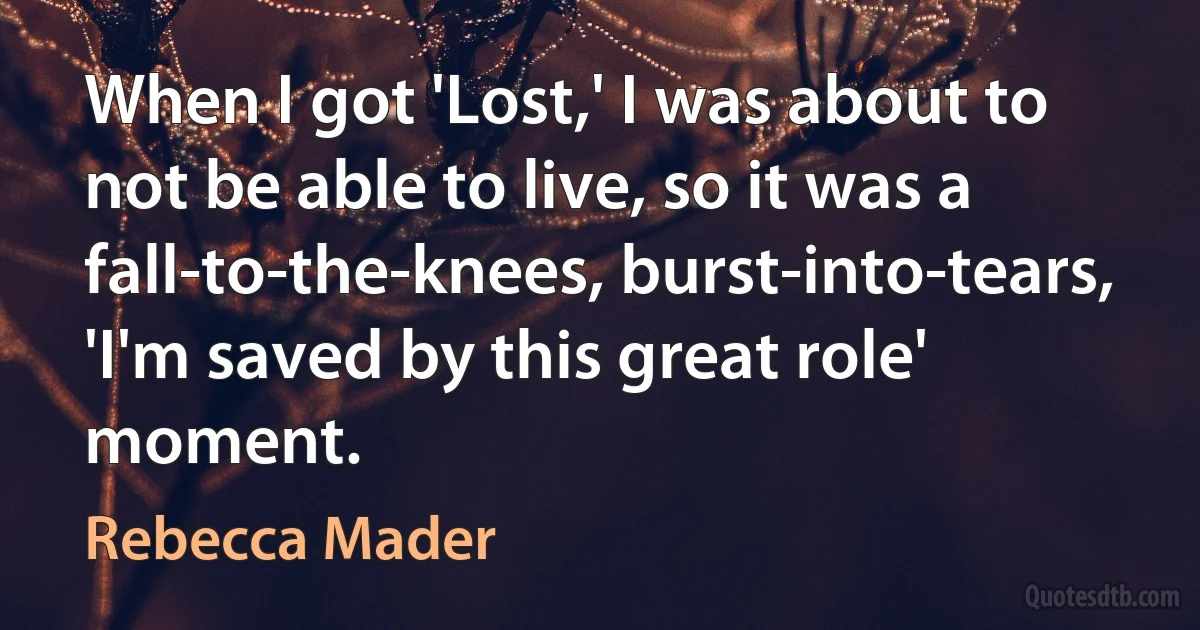 When I got 'Lost,' I was about to not be able to live, so it was a fall-to-the-knees, burst-into-tears, 'I'm saved by this great role' moment. (Rebecca Mader)