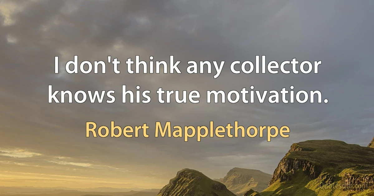 I don't think any collector knows his true motivation. (Robert Mapplethorpe)