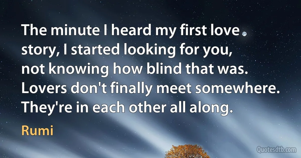 The minute I heard my first love story, I started looking for you, not knowing how blind that was. Lovers don't finally meet somewhere. They're in each other all along. (Rumi)